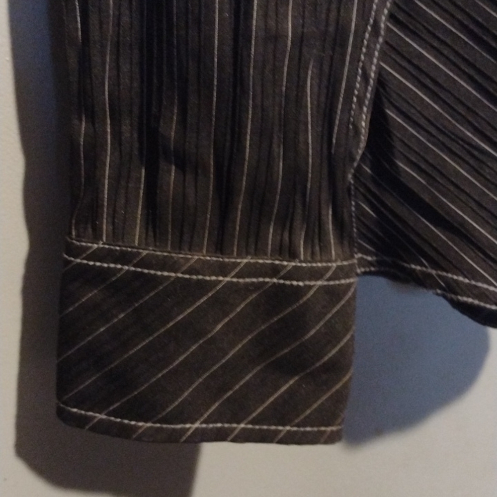 roar men's medium dress shirt size medium black and white white pinstripes - Picture 8 of 11